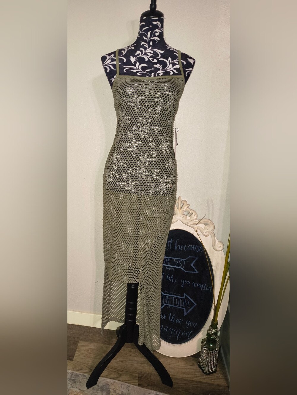 Forever 21 Olive Green Mesh Midi Dress